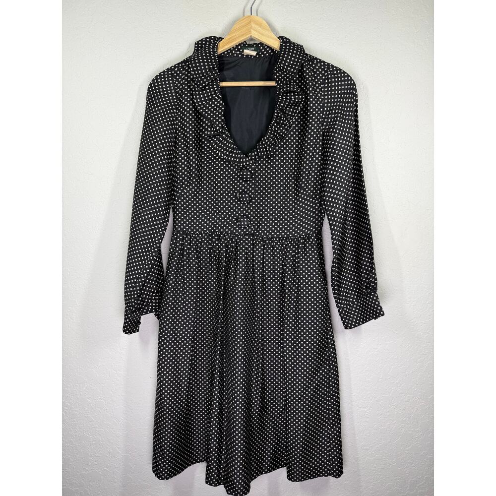 Women's Vintage J. Crew 100% Silk Black and white‎ Polka Dot Dress Size 0 - Picture 2 of 8
